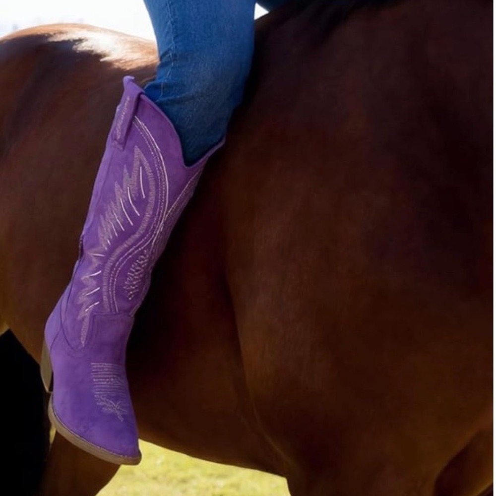Fomoti Womens Purple Faux Suede Western Cowboy Boots Embroidered Sz 11 NEW - Picture 10 of 15